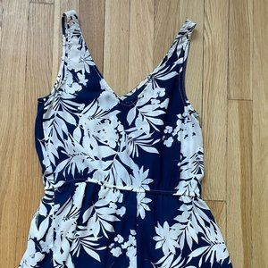 Navy and White Floral Romper
